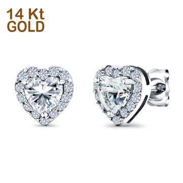14K White Gold Heart shape Wedding Stud Earrings Simulated Cubic Zirconia (10mm)